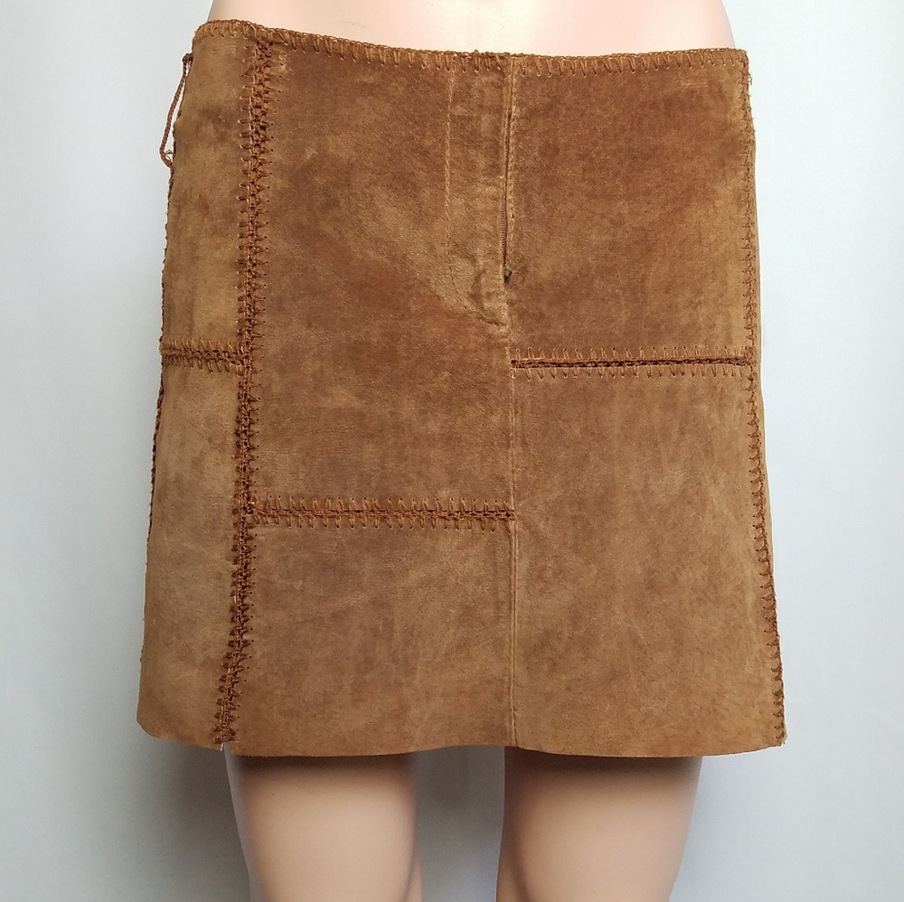 Brown Suede Patchwork Skirt
